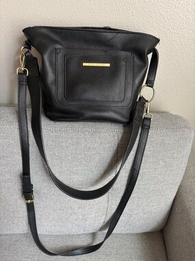 Steve Madden Black Pebbled Crossbody Bag with Gold Accent